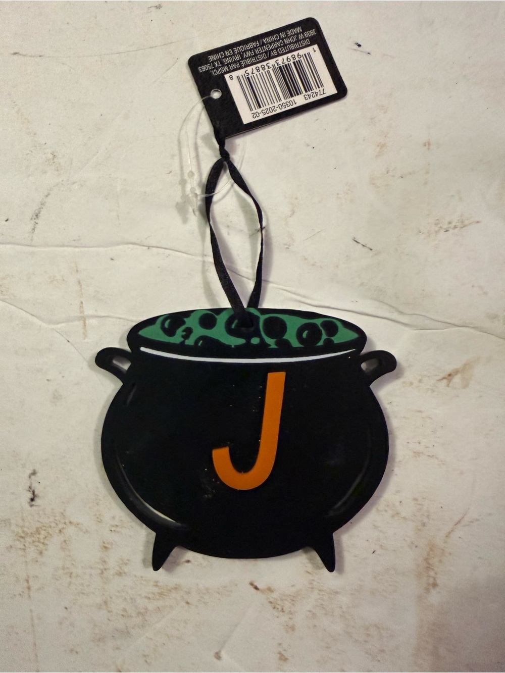 Ashland Black Cauldron Wall Hanging with Orange 'J' and Green Bubbles